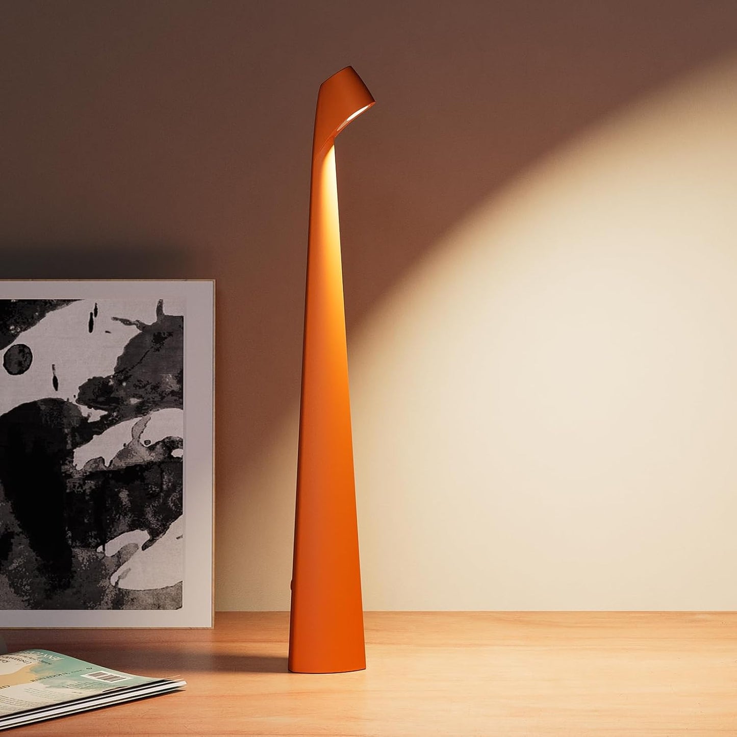Portable Cordless LED Desk Lamp, Rechargeable Wireless Table Lamp, 3-Level Brightness, Patio & Bedside Night Light, Dining Room Ambient Reading Light (Orange)