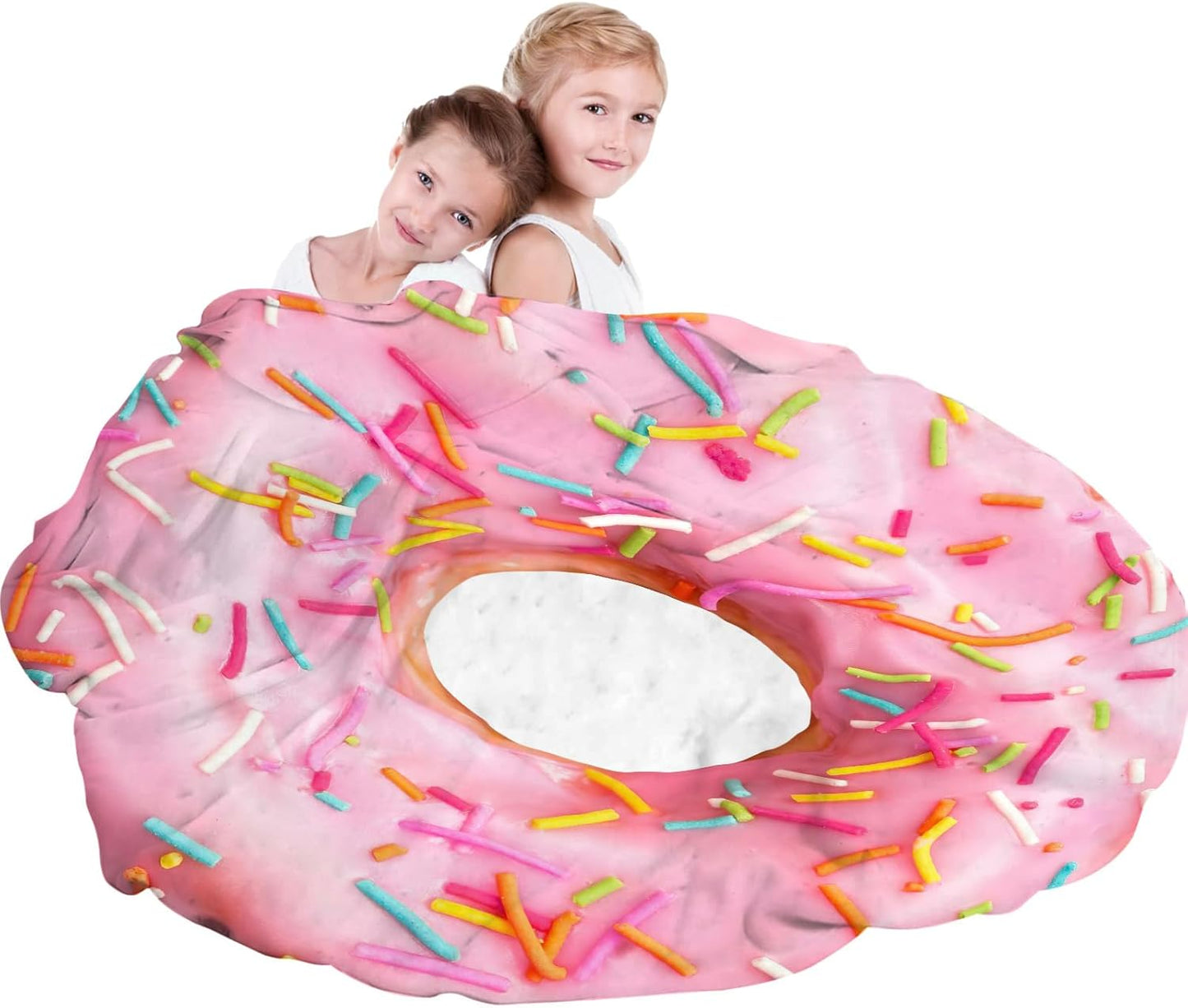 Cute Pink Donuts Funny Blanket for Girls Novelty Realistic Food Throws Soft Cozy Flannel Round for Nap, Home Decor, Party Kids Child Gifts 47 Inches
