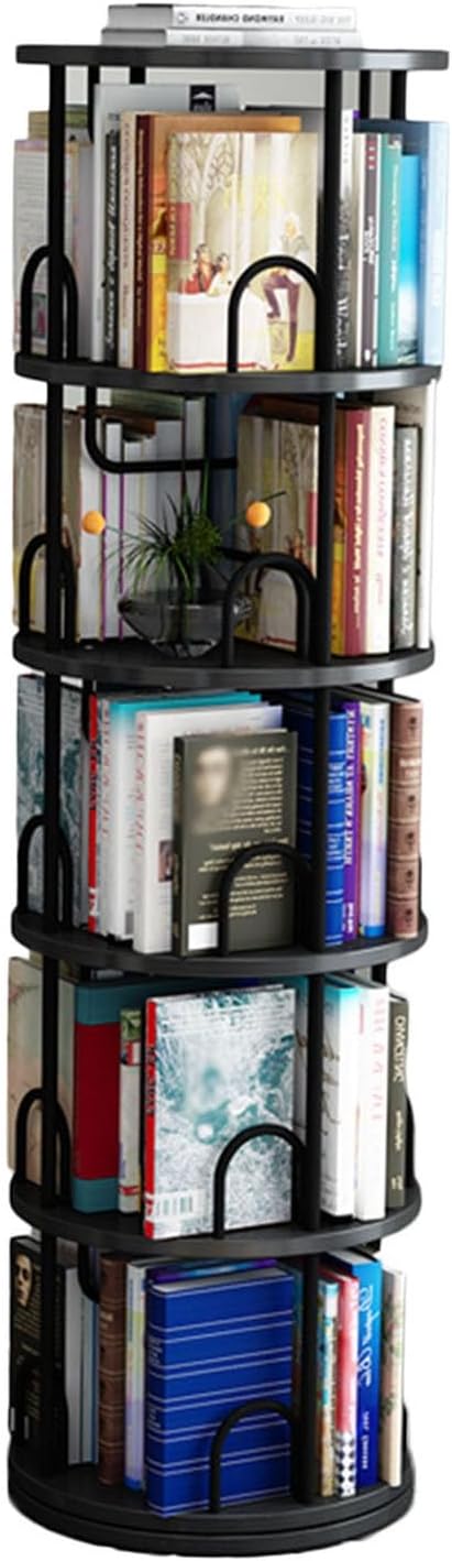 360° Rotating Bookshelf, 5-Tier CD Storage Rack, Book Shelf Organizer for Living Room, Bedroom, Office, Library, Bookstore – Stylish Black Display Stand