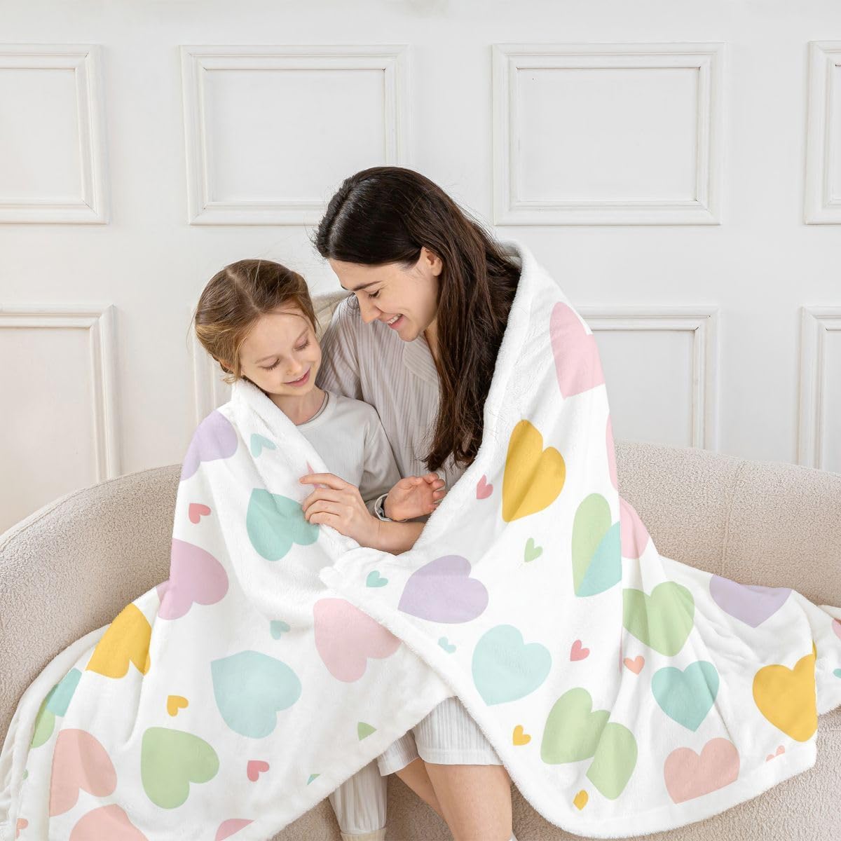 Feelyou Rainbow Heart Sherpa Throw Blanket for Couch Cute Multi-Color Heart Super Soft Cozy Fleece Romantic Blanket for Winter, Plush Throw Princess Style Baby 30"x40" Valentine's Day All Season