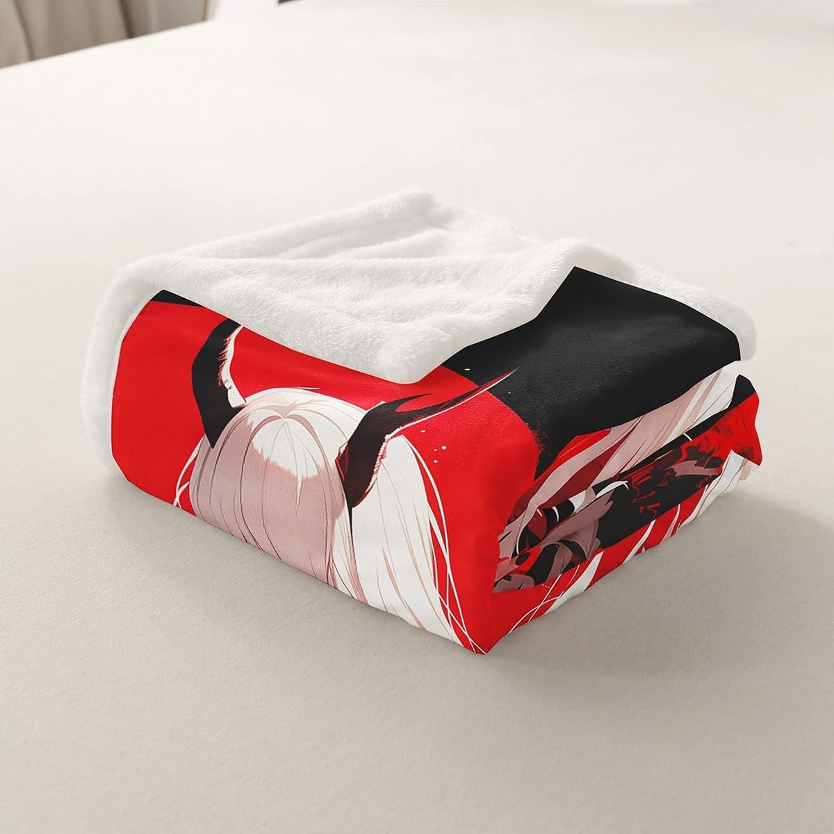 Erosebridal Throw Size Japanese Anime Throw Blanket for Kids, Anime Girl Decor Kawaii Japanese Fleece Sherpa Blanket Cartoon Japan Animation Bed Set for Boys Teen Adult Women Bedroom,Red Black