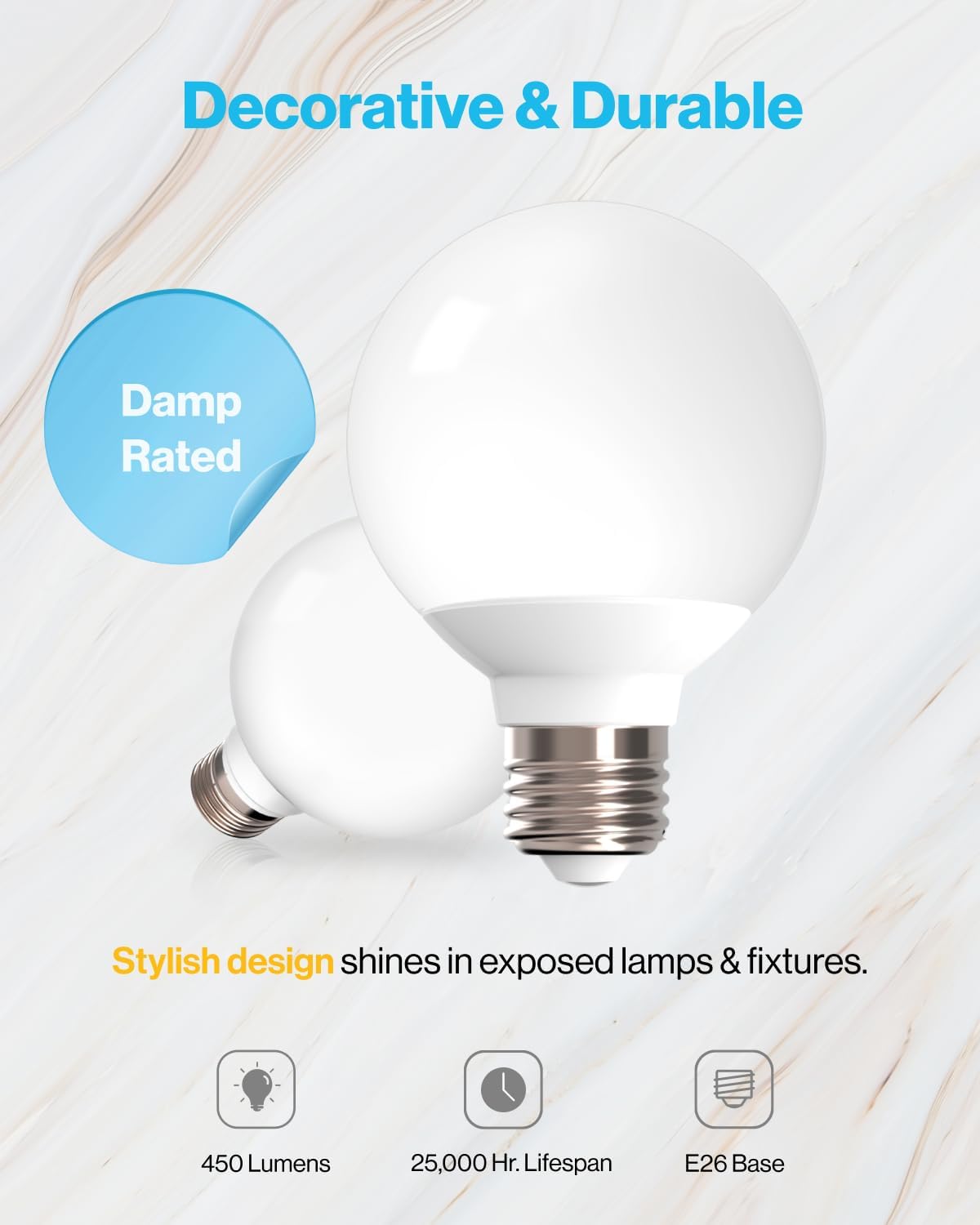 Sunco 12 Pack Vanity Globe Light Bulbs G25 LED for Bathroom Mirror 40W Equivalent 6W, 2700K Soft White, Dimmable, 450 LM, E26 Base, Round Frosted Decorative Bulb, UL & Energy Star Listed