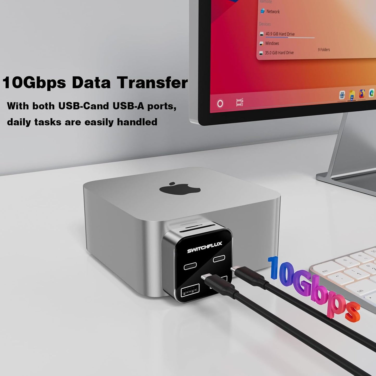 Mac mini M4 Expansion Dock,Mac mini Hub with 10Gbps USB C×2,10Gbps USB A×2,SD/TF 3.0 Card Reader | High-Speed Data Transfer 6 in 1 Hub for Mac mini M4/M4 Pro