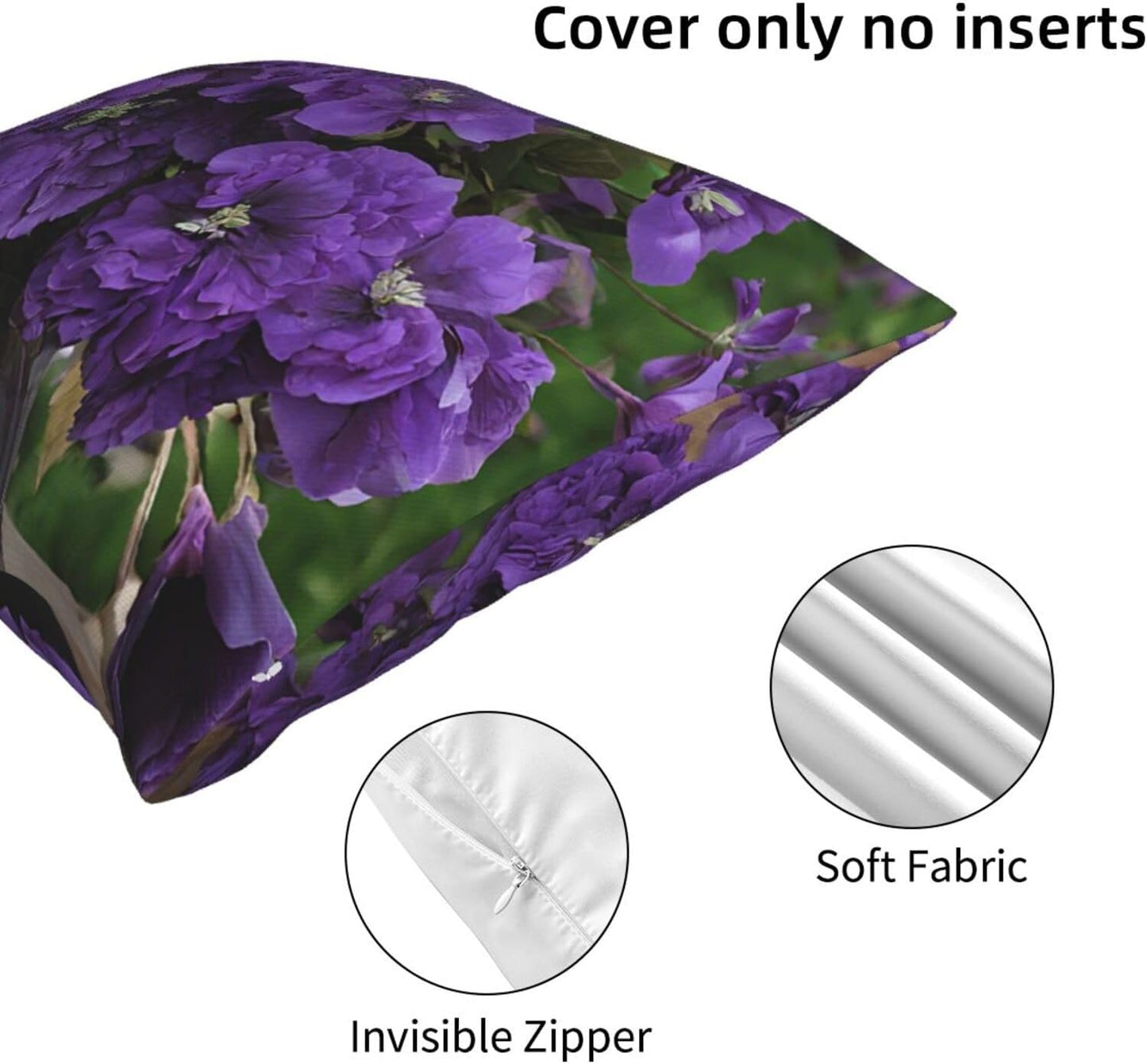 All-Season Square Pillow Covers 18"X18", Lavender Bouquet, Decorative Throw Pillow Covers for Sofa Bed Couch, Hidden Zipper Cushion Cover, Square Lumbar & Accent Pillowcases for Home Decor
