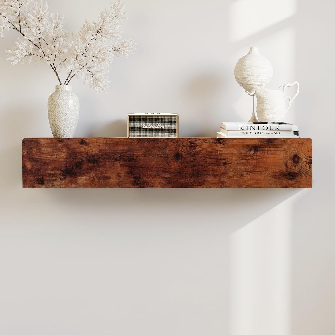 Floating Solid Wood Console Table, 32'' Wall Mounted Narrow Entryway Table with Storage Shelf, Modern Couch Shelves Small Entry Way Tables for Entryway, Front Hall, Hallway (Rustic Brown)