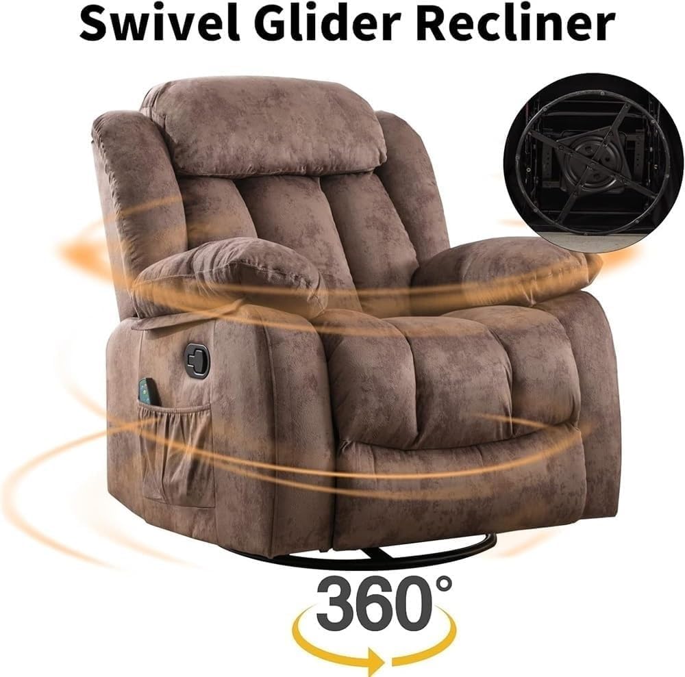 360 Swivel Rocker Recliner Chair for Adults Manual Rocking with Heat and Vibration Massage Ergonomic Living Room Sofa for Elderly