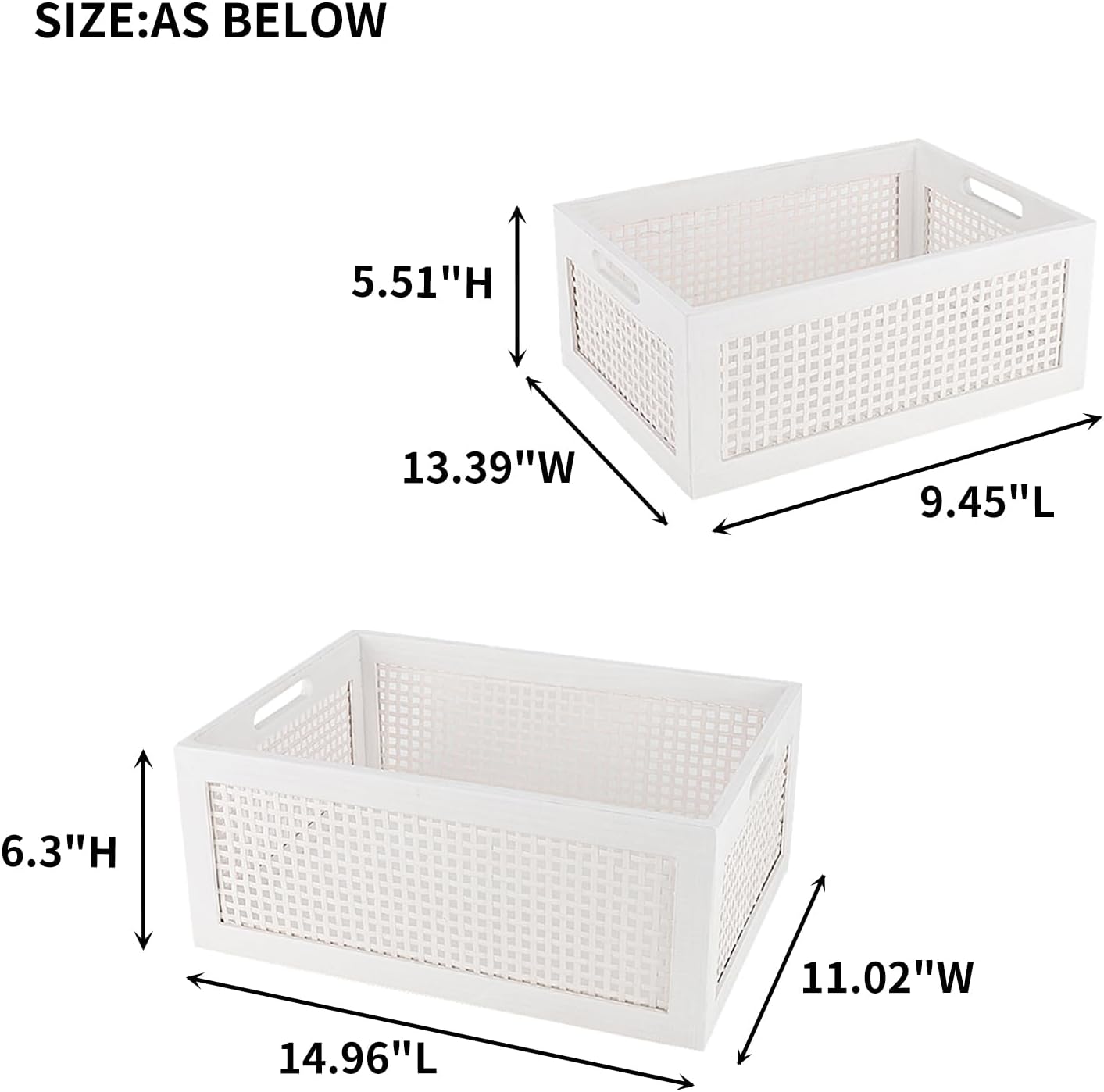 Wood Storage Baskets, Rattan Storage Baskets, Desk Office Drawer Storage Box. (White-Set2)