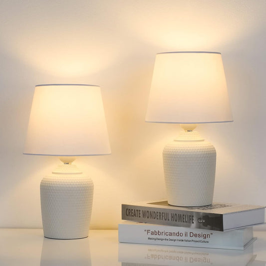 Sucolite Small 11.8" Table Lamps Set of 2, Bedside Nightstand Lamps for Bedroom Kid’s Room, Cute Desk Lamps with Studded Texture Base for Reading Nursery Living Room Office, White