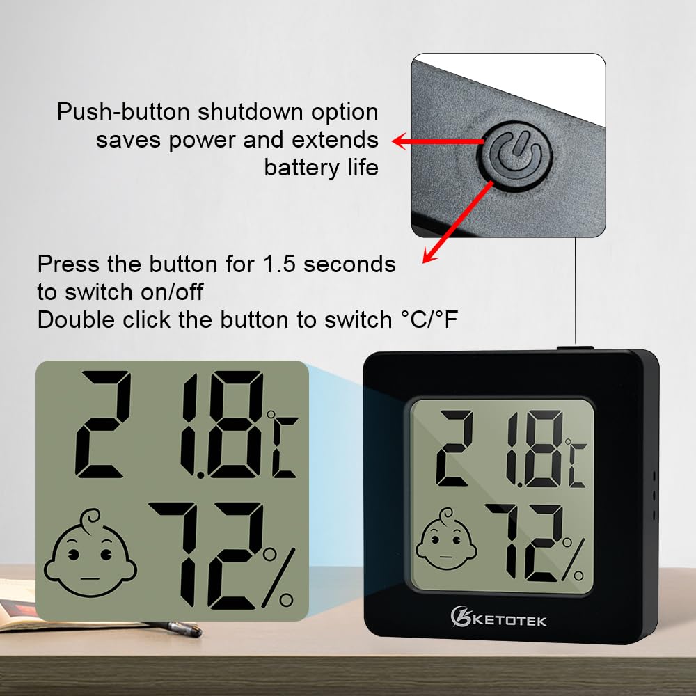 KETOTEK 5 Pack Digital Hygrometer Indoor Thermometer Mini Temperature and Humidity Monitor with Comfort Indicator for House Baby Room Office