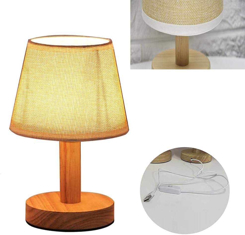 DBKMPZ Small Table Lamp,Bedside Table Lamp,Vintage Lamp,Wooden Bedside Lamp Simple Bedroom Lamp Linen Shade Mini Desk Lamp Night Light Nightstand Lamp for Bedroom,Living Room,Kids Room