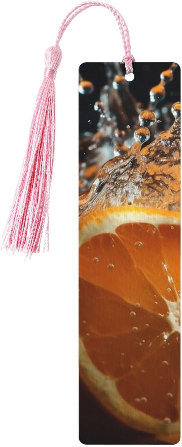 Orange Slices Scattered in Water Bookmarks Gifts for Women Men, Wooden Bookmarks for Book Lovers, Vintage Book Marks Ornaments with Tassel, Unique Personalized Reading Page Markers Pink