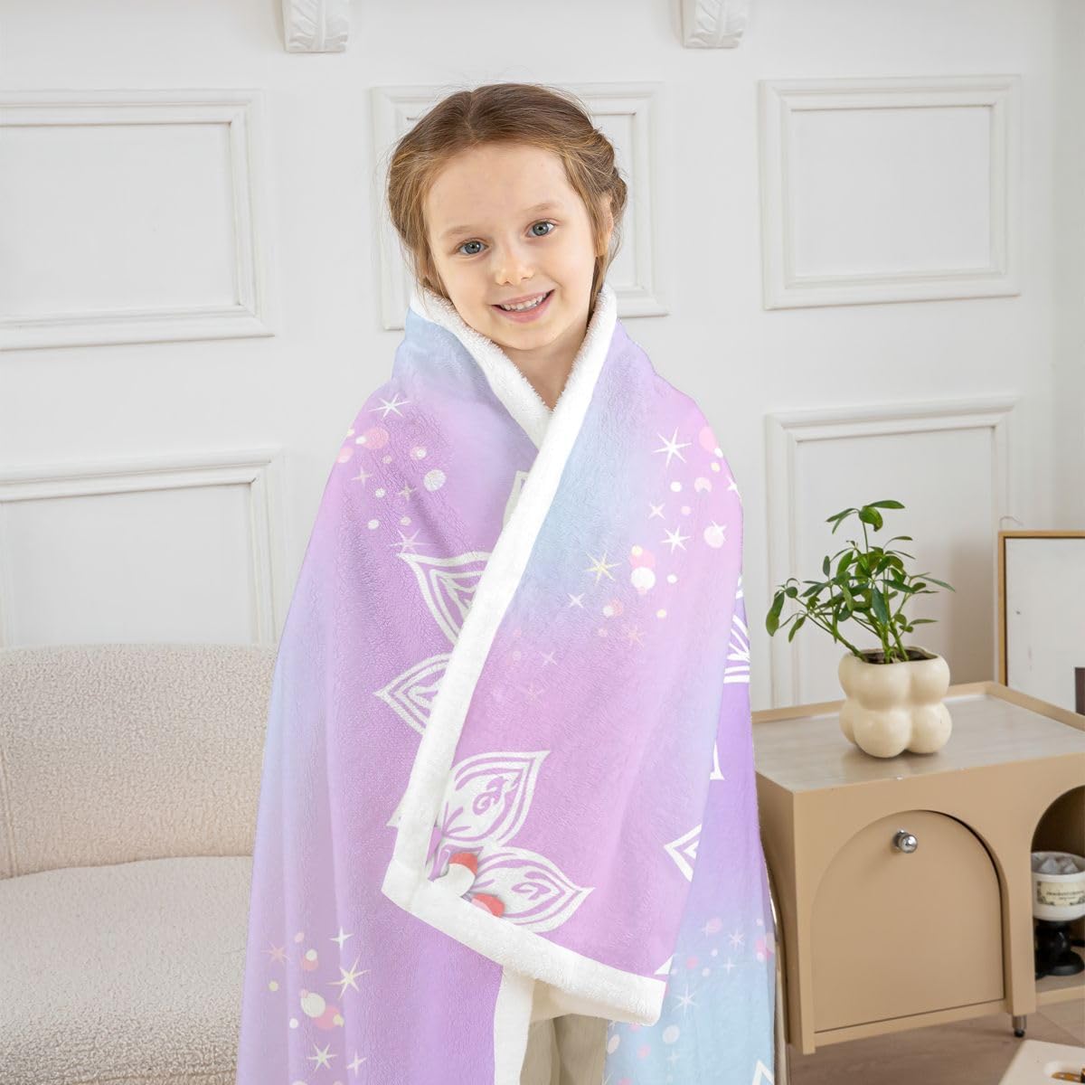 Rainbow Unicorn Fleece Blanket Twin Size for Girls Women, Pink Girly Glitter Plush Bed Blanket Sparkle Galaxy Twinkle Throw Blanket, Boho Rainbow Mandala Flower Flannel Blanket Ombre Room Decor