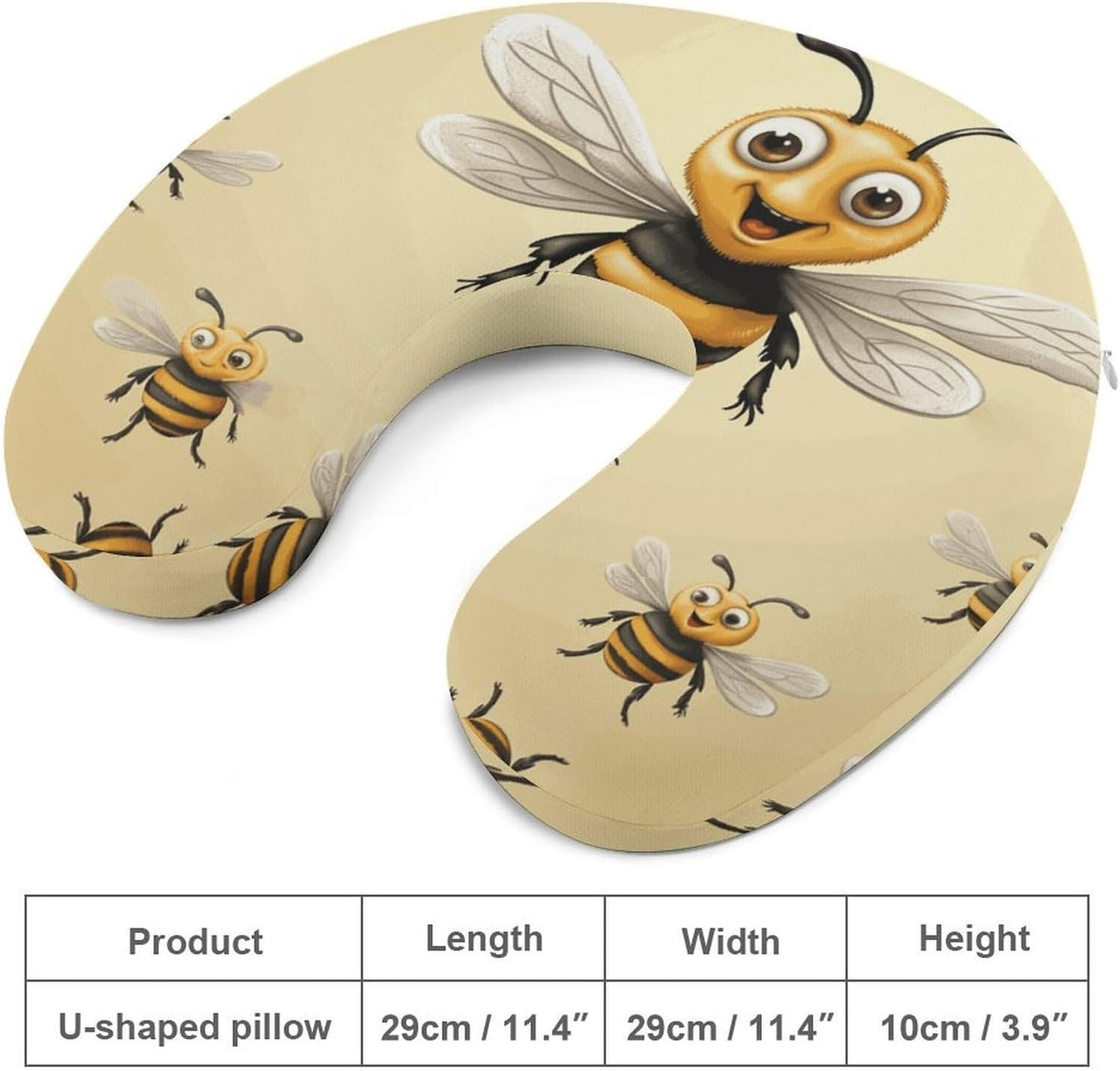 Honey Bee Neck Pillow Memory Foam U Shaped Pillows Portable Pillows for Shoulder Travel Head Support Pillow with Concealed Zipper for Airplane Car Home Office