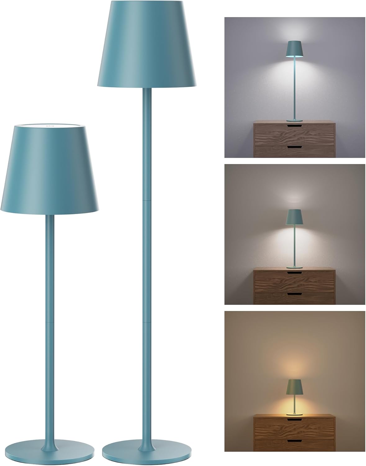 Cordless Table Lamps Rechargeable, 3 Adjustable Height, 5000mAh Battery Operated, 3 Colors Smooth Dimming, Portable LED Waterproof Table Lamp for Kitchen, Bedroom, Outdoor (2 Pack-Lake Blue)