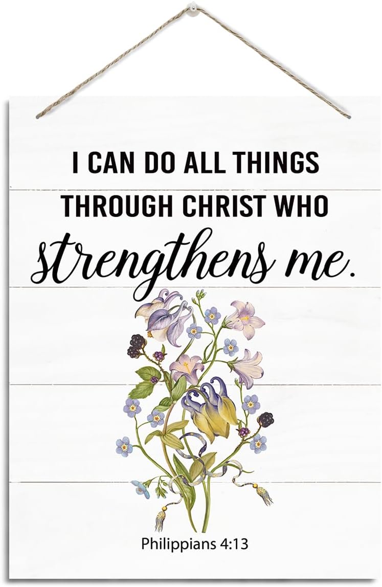 Christian Decor, Philippians 4:13 Sign - I Can Do All Things through Christ, Rustic Hanging Wood Plaque Sign, Modern Home Decor, Christian Wall Art, Inspirational Gift for Family Friends