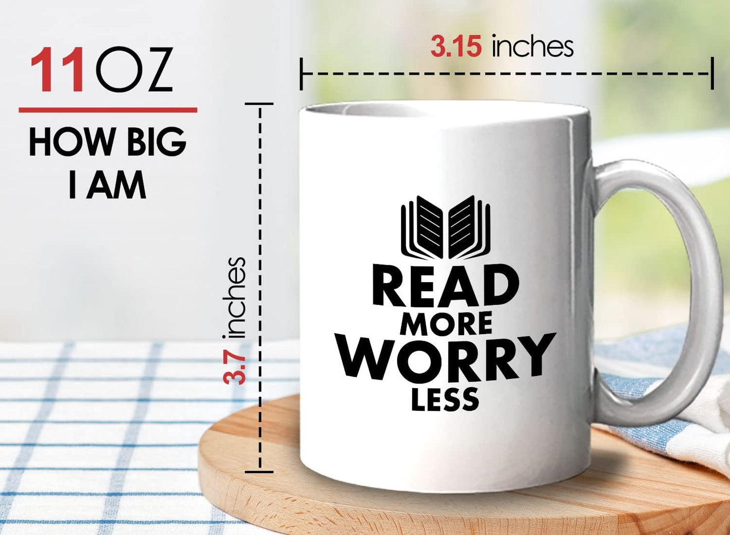 Book Lover Coffee Mug 11oz White - read more - Literary librarian Literature Bookworm Historian Public Library Curator Bibliophile Bibliolater