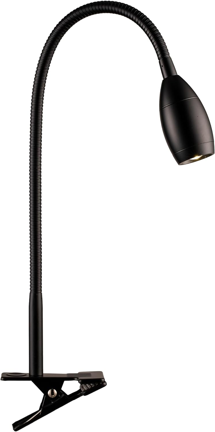 O'Bright Lumos - Versatile Clip-on Lamp: Zoomable Spotlight, Dimmable LED, Flexible Gooseneck, 4000K Light, 100% Metal Clamp - Ideal for Reading, Crafting, Work, and Headboards, Black