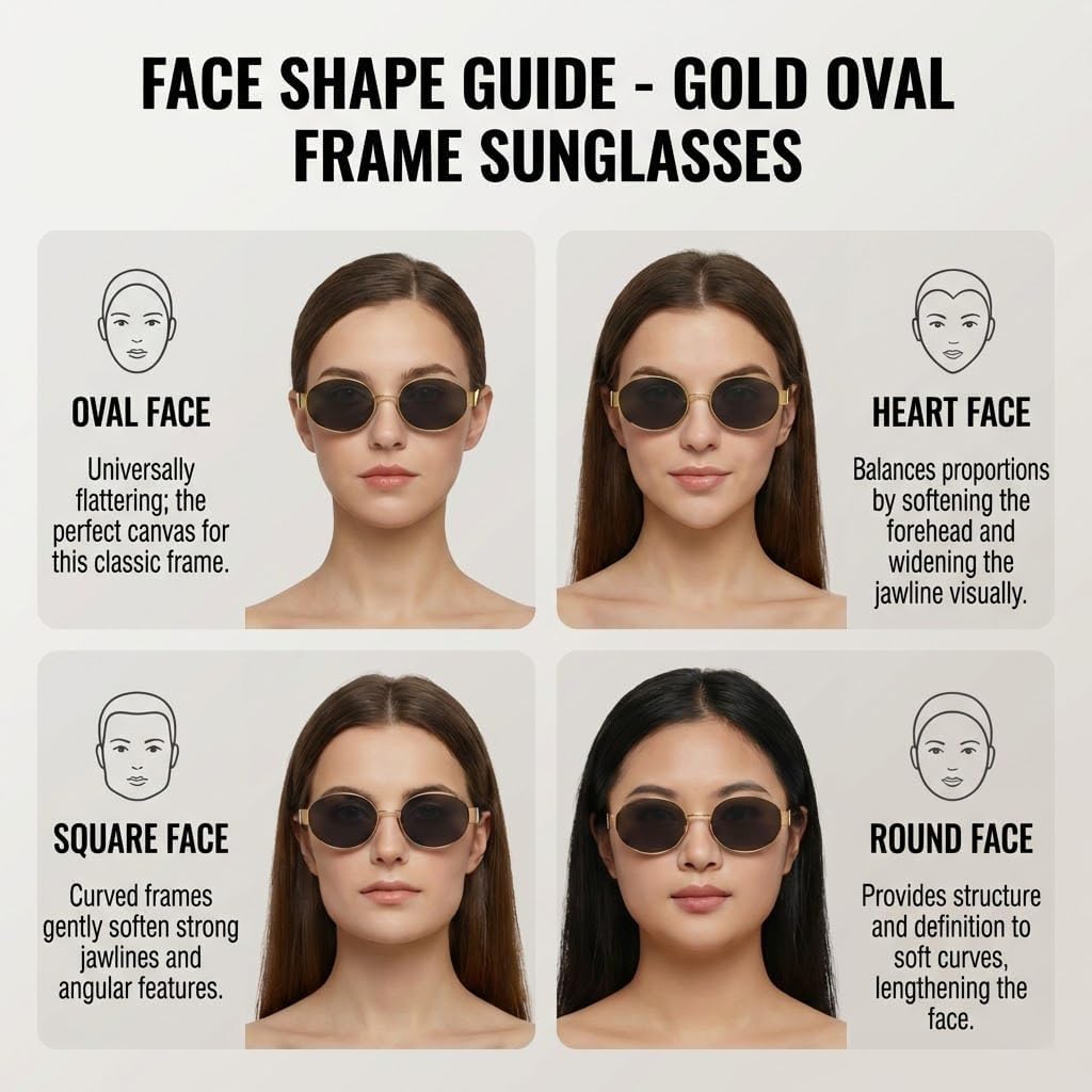 Retro Oval Sunglasses for Women Men - Trendy Gold Sun Glasses - Fashion Metal Frame Shades