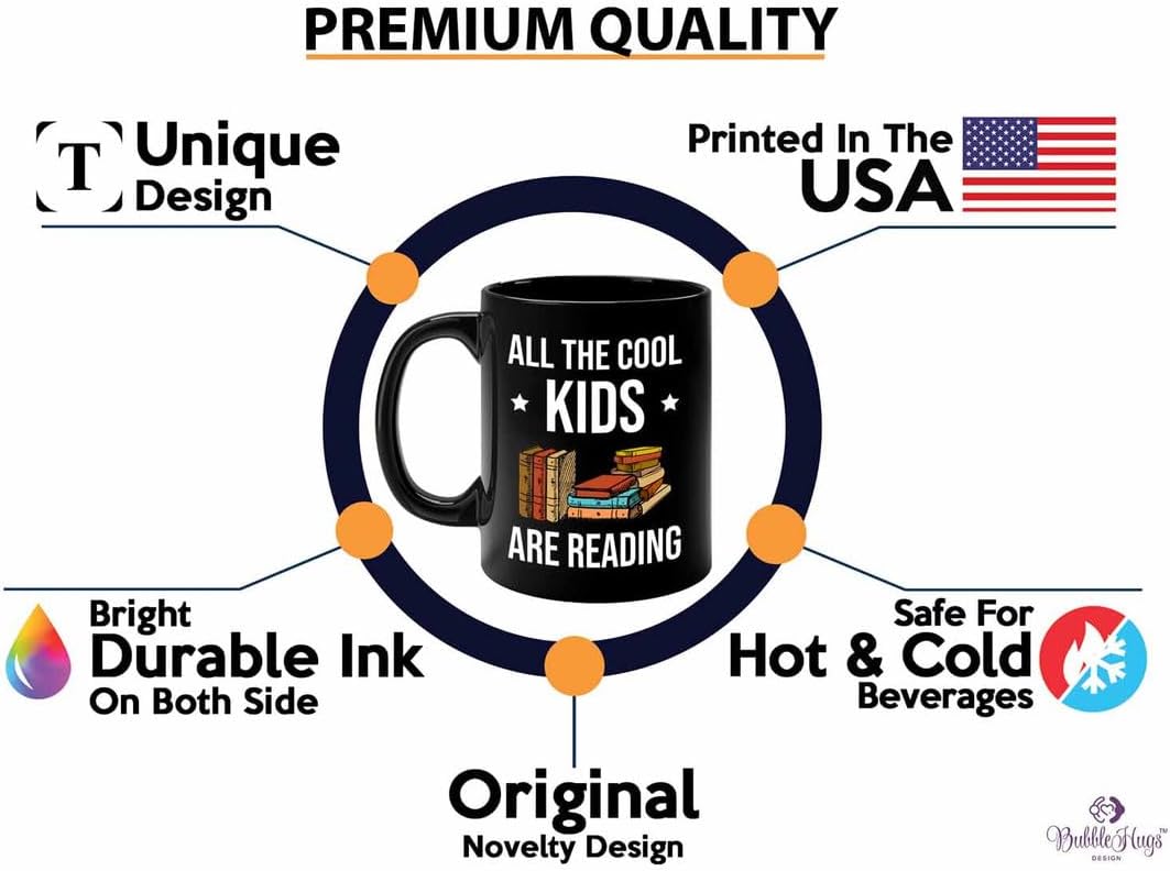 Reading Bookworm Coffee Mug 11oz Black - All The Cool Kids Are Reading - Reading Reader Book Worm I Know Things Book Addict Book Lover Bookish Novelist Librarian Writer