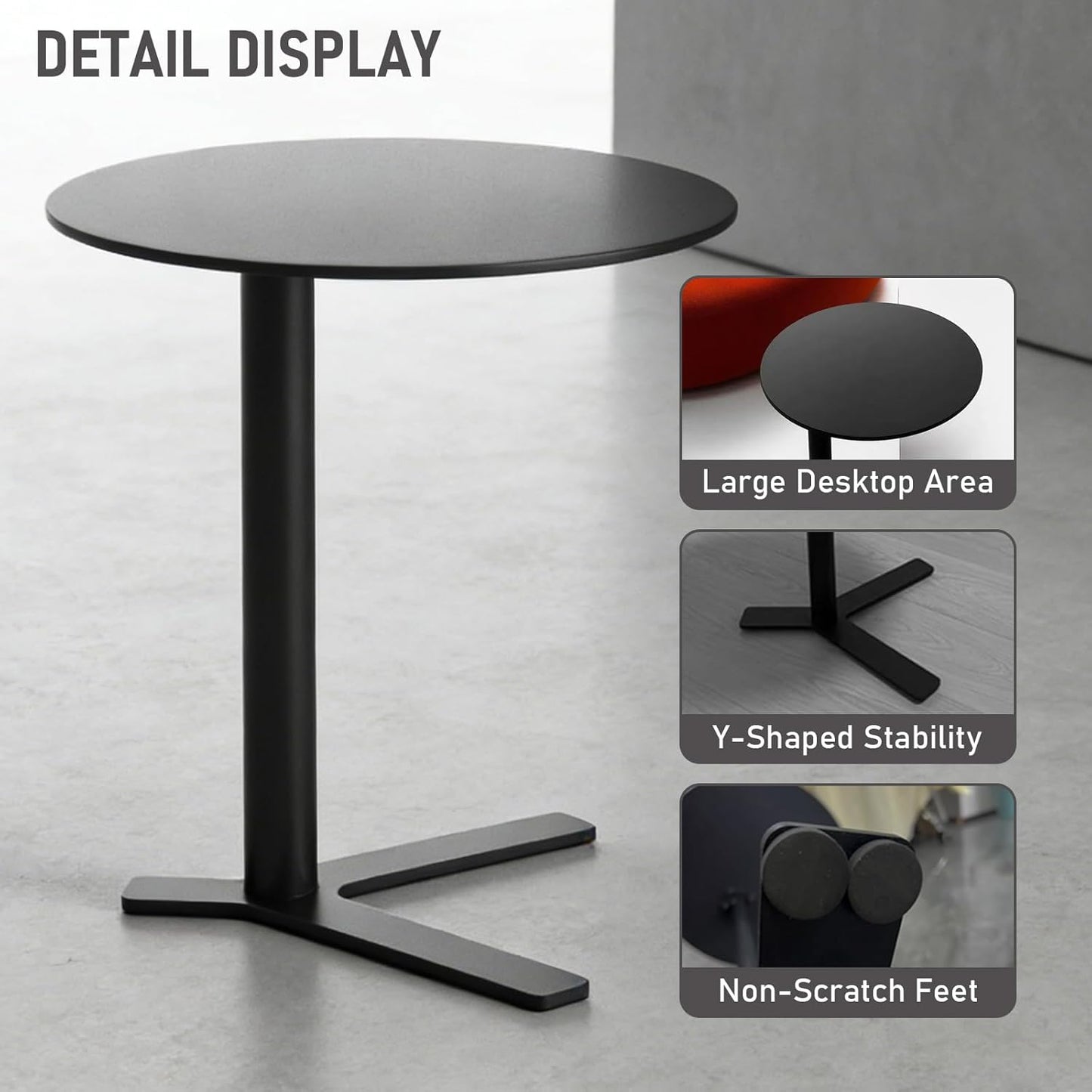 C Shaped Metal End Table, Small Round Side Table for Living Room, Bedroom, Office, Iron Accent Table for Sofa Couch, Drinking Tables for Cafes and Beverage Shops (White, Heights 24.8in)