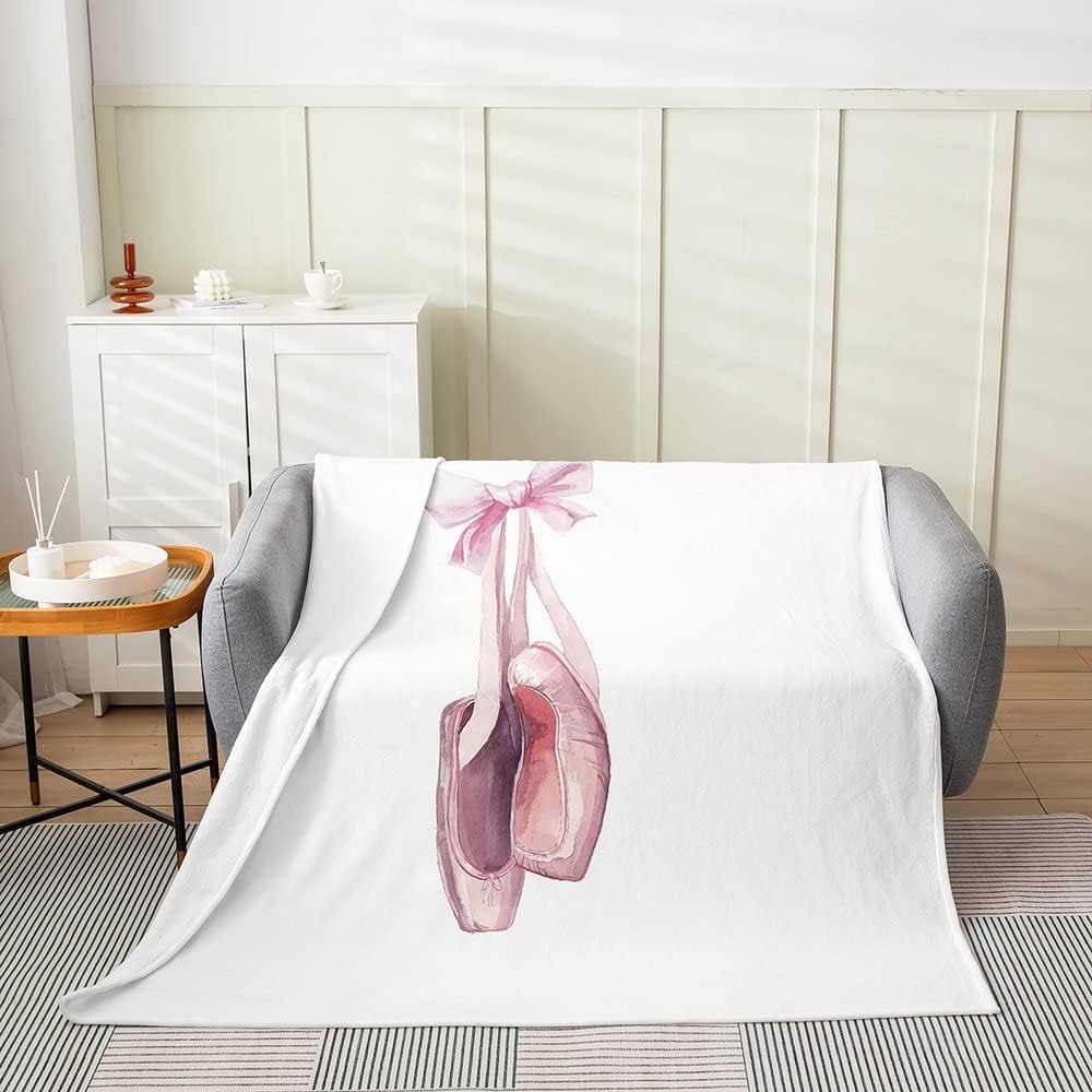 Ballet Shoes Fleece Throw Blanket Soft Cozy Ballet Theme Flannel Blanket for Kids Women Adults Pink Shoes Plush Blanket Dance Fuzzy Blanket for Sofa Bed Couch(60x80 Inches)