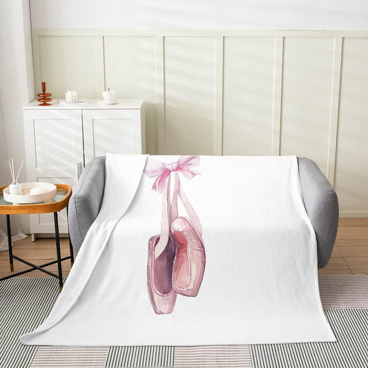 Ballet Shoes Fleece Throw Blanket Soft Cozy Ballet Theme Flannel Blanket for Kids Women Adults Pink Shoes Plush Blanket Dance Fuzzy Blanket for Sofa Bed Couch(60x80 Inches)