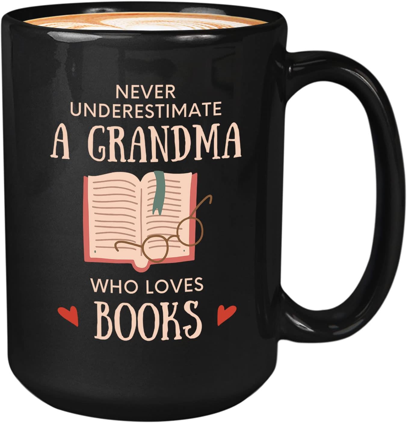 Bubble Hugs Book Lover Coffee Mug 15oz Black - Never Underestimate Grandma - Reading Reader Old Lady Book Lover Bookish Novelist Librarian Writer
