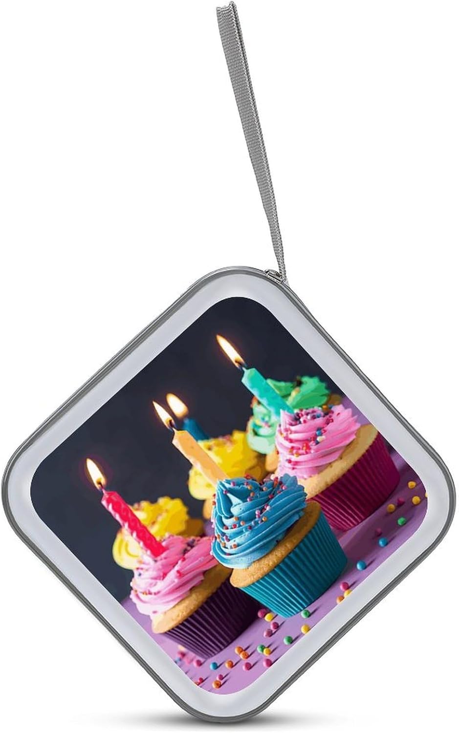 Colorful Happy Birthday Cupcakes CD Case 40 Capacity Case Zipper CD Collection Bag with Handles Cover DVD Storage Hard Plastic DVD Disc Cases Storage Binder for Car Home Office Travel