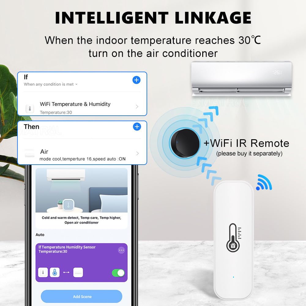 WiFi Smart Temperature and Humidity Monitor Sensor Compatible with Alexa,Google Assistant. with App Alert, for Home Pet Greenhouse.