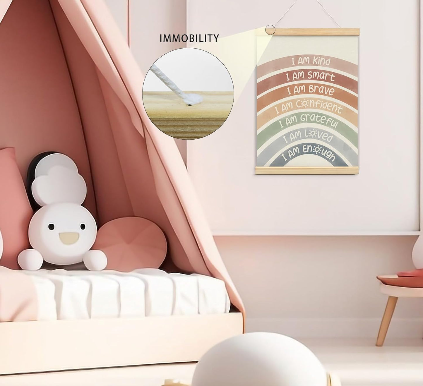 foedor Nursery Kids Room Bedroom Wall Art Decor Boho Cute Positive Affirmations Wall Decor for Toddler Baby Girls Room Classroom Calming Corner Playroom Bathroom Wooden Poster Frames 12x16 Rainbow
