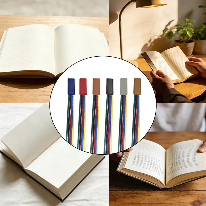 6 Pcs Bible Ribbon Bookmarks, Leather Colorful Page Markers with 5 Ribbons for Books, Novels,Reading, Gift