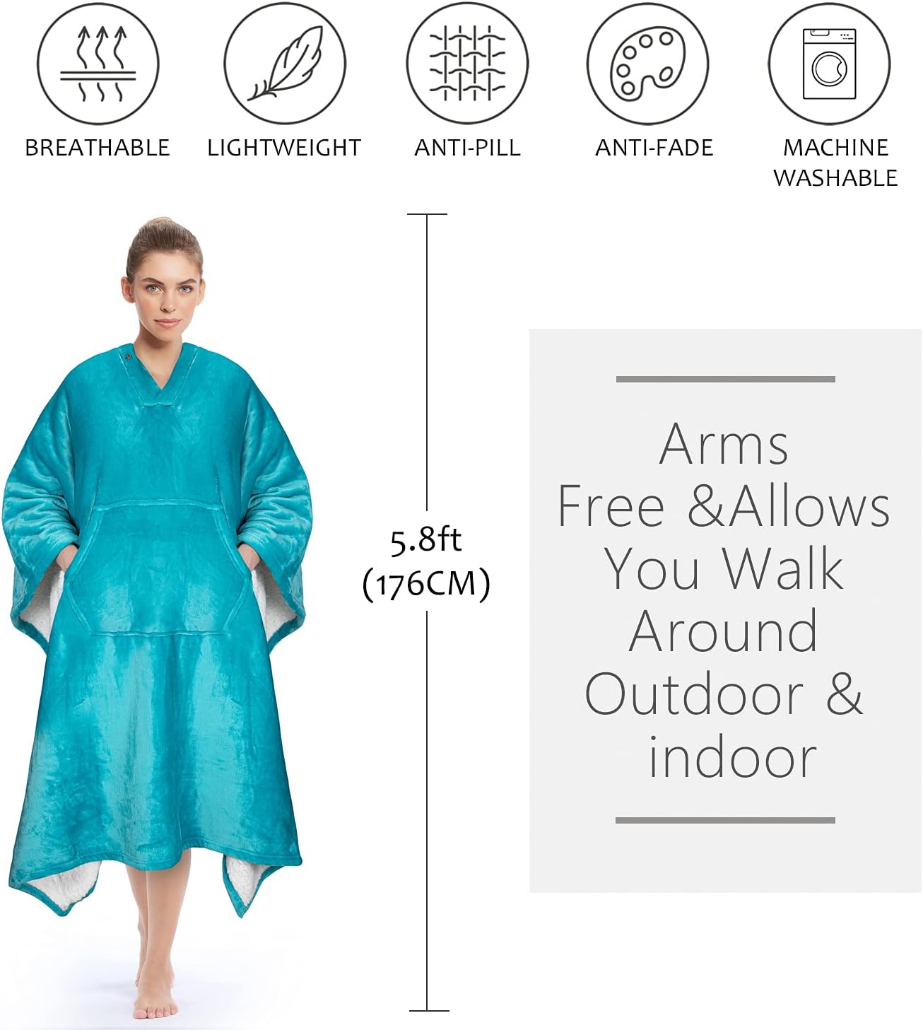 Tirrinia Poncho Blanket Super Soft Comfy Plush Wearable Fleece 2-in-1 Blanket for Adult Women Men Kids