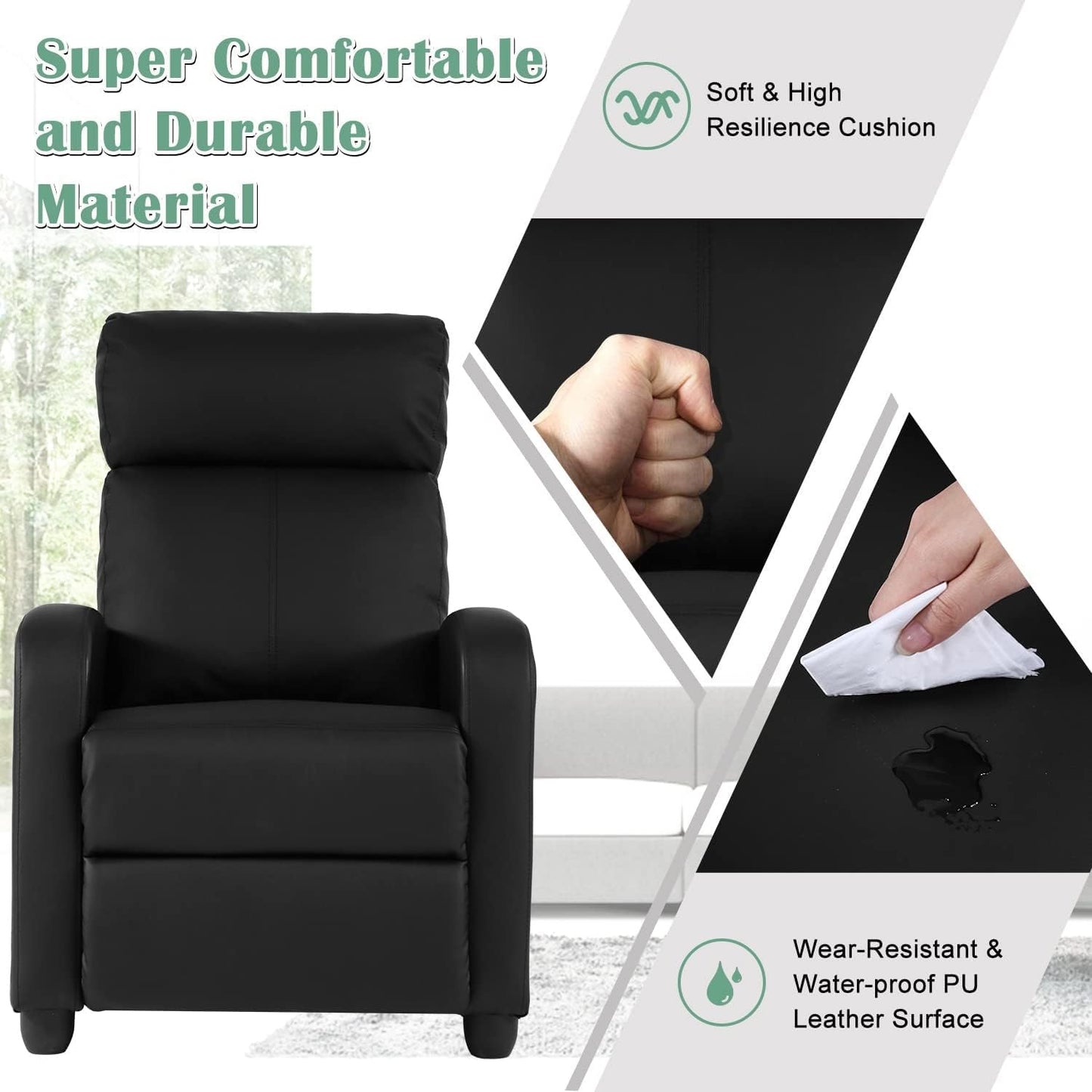 Lazy Boy Recliner Single Sofa Chair with Massage Adjustable PU Leather Recliners Chairs with Remote Control for Small Spaces Living Room Bedroom