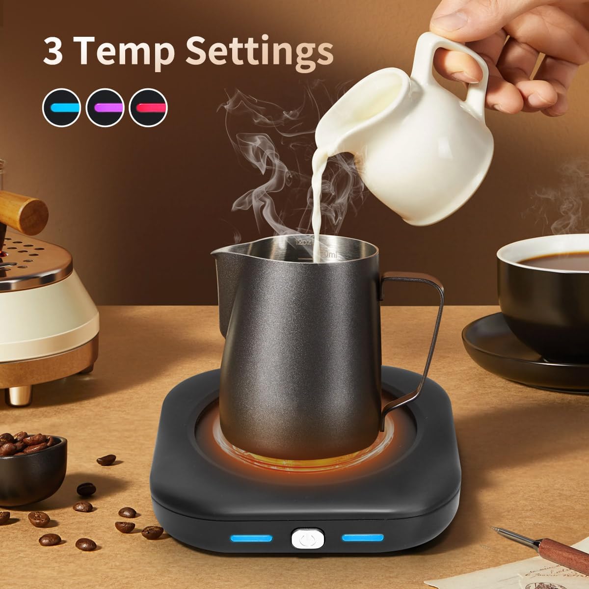 Electric Coffee Cup Warmer for Office Desk, 24W Mug Warmer Plate with Auto Switch Off, 3 Heat Settings Tea Warmer, Beverage Warmer Coffee Accessories Valentines Day Gifts