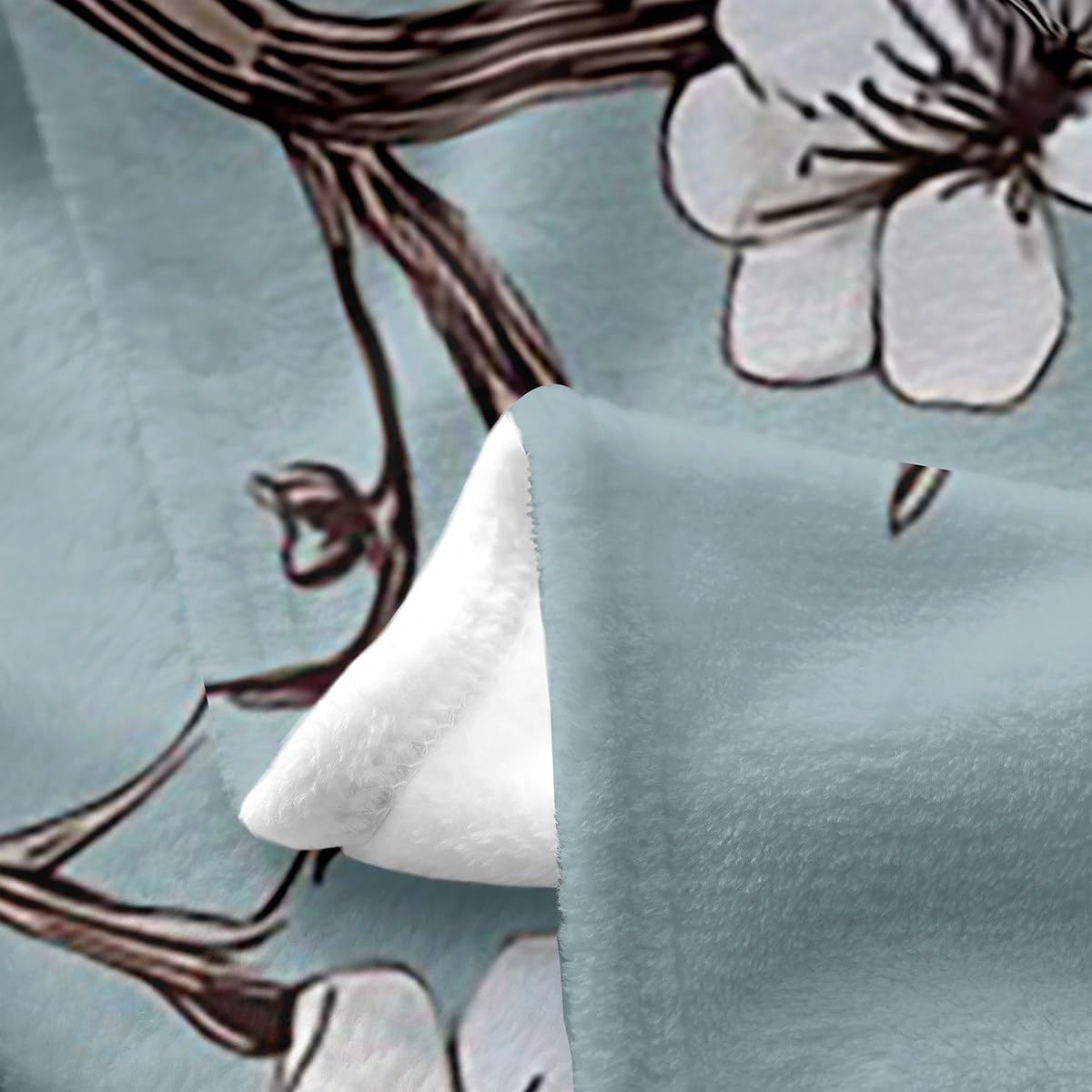 Erosebridal Cherry Blossom Throw Blanket Queen 90x90,Chinoiserie Chic Style Fleece Flannel Blanket,Elegant Floral Branches Style for Girls,Spring Garden Flowers Plum Decor,Grayish Blue