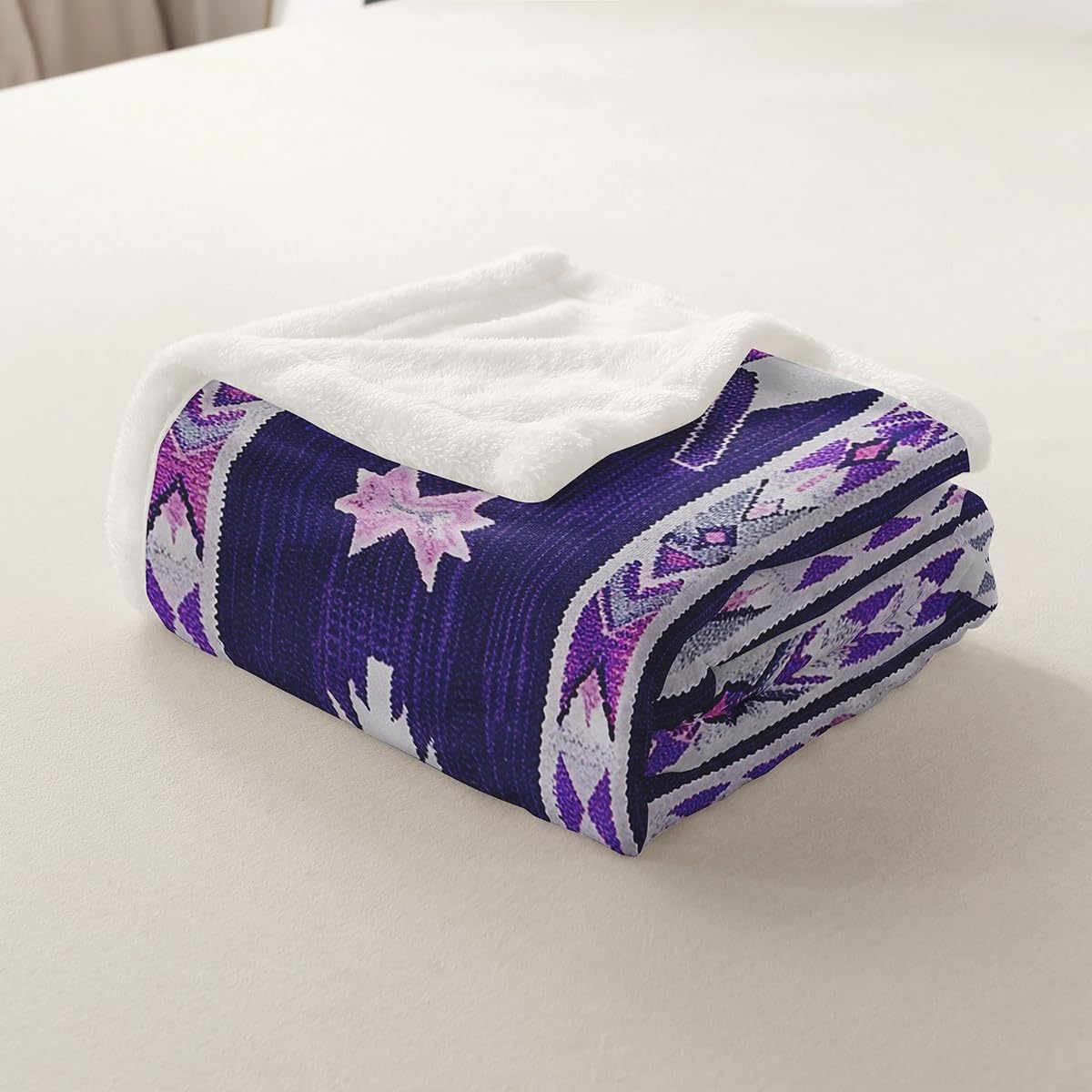 Feelyou Purple Southwestern Fleece Throw Blanket Baby 30"x40" Geometric Plush Blanket for Bed Sofa Couch Tribal Exotic Style Native American Indian Design Sherpa Blanket Stripe Line Fuzzy Blanket