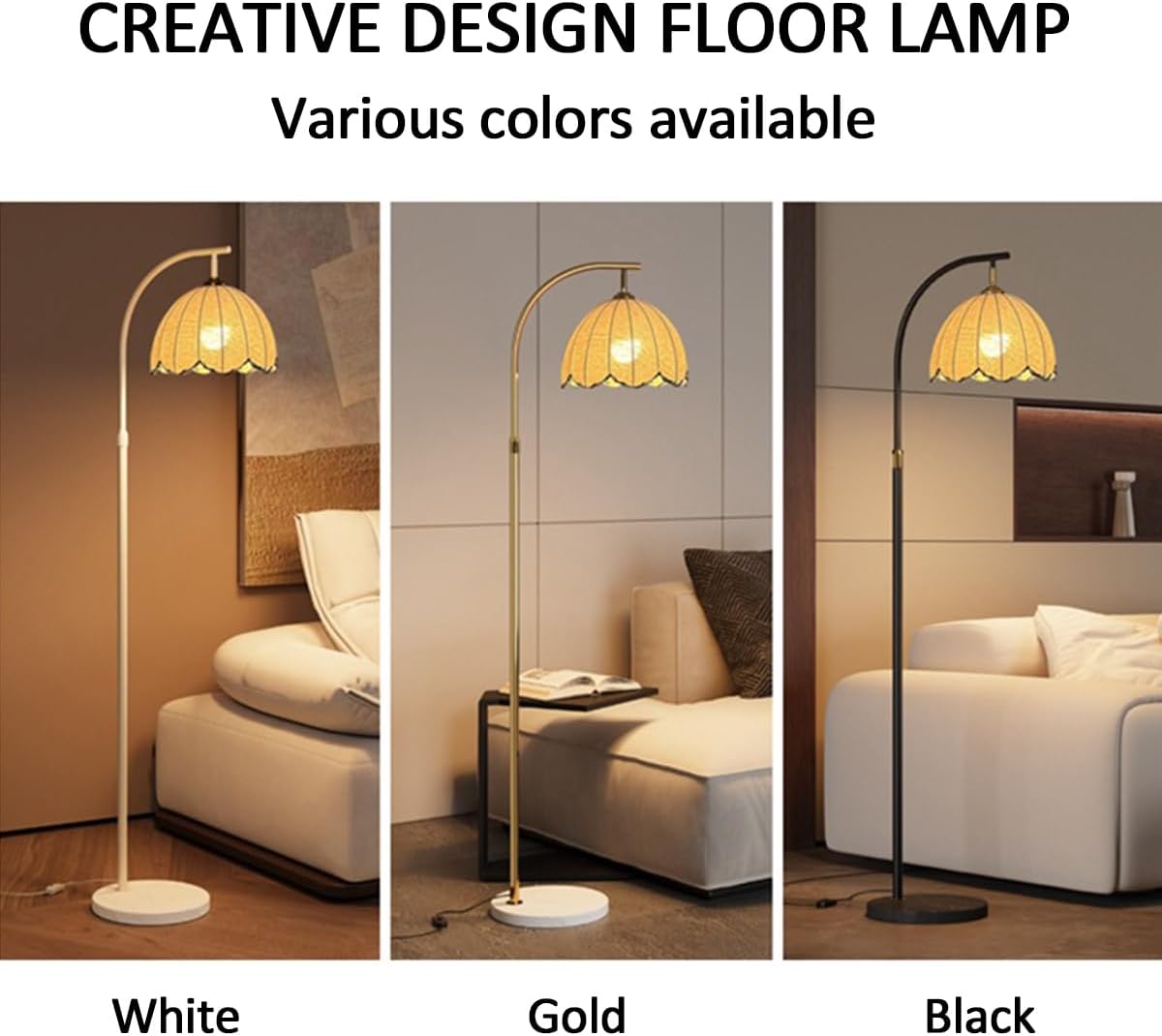 Arc Floor Lamp Adjustable Height Tall Light Sofa Side Standing Reading Lamp 3 Color Temperature LED Vertical Lights with Marble Base Linen Floor Lamps for Tea Room Bedroom
