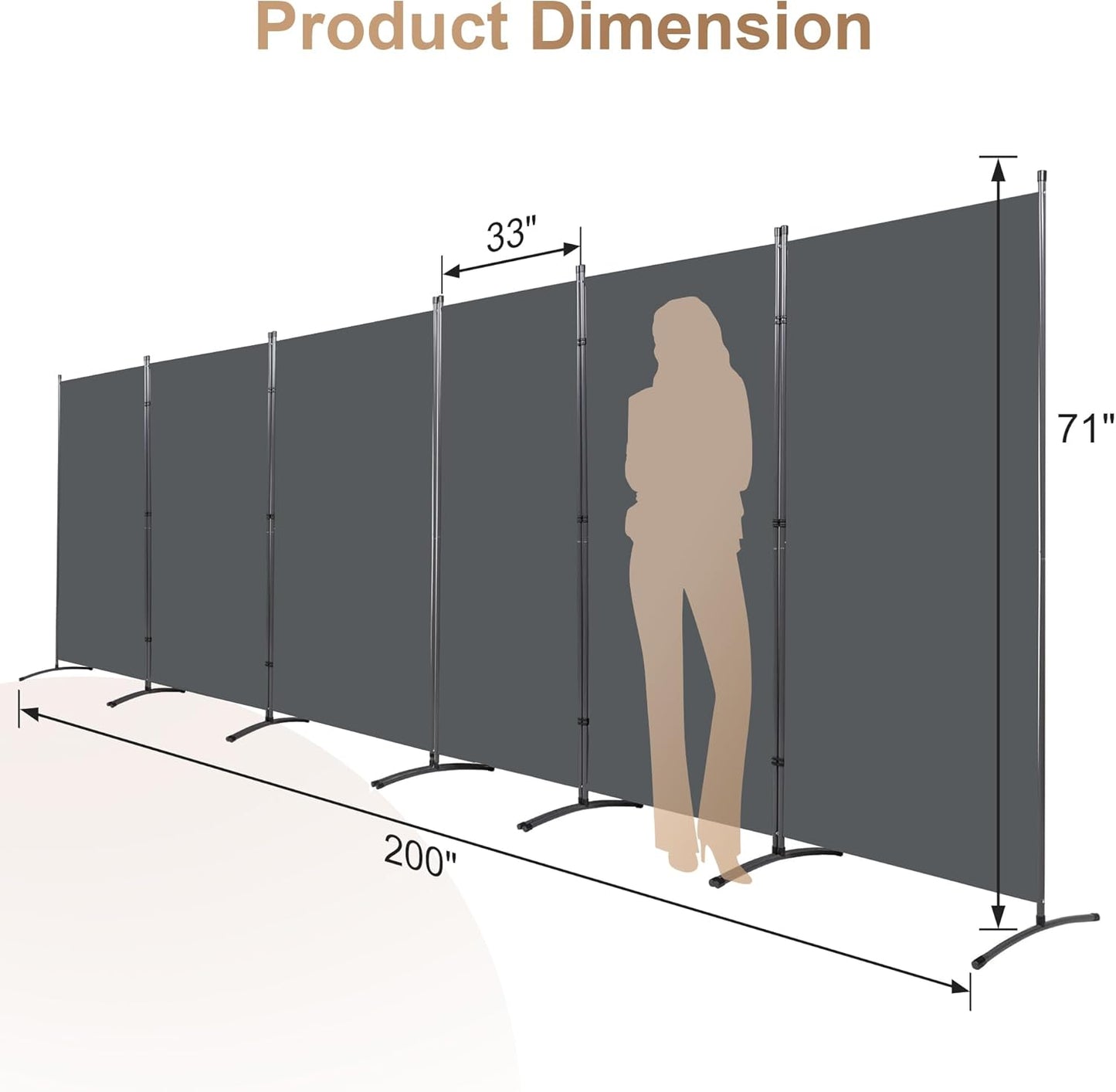 Room Divider-Folding Privacy Screens, 6 ft Partition Room Dividers Wall for Separation, Home, Office, Classroom, Studio (Grey, 6 Panel)