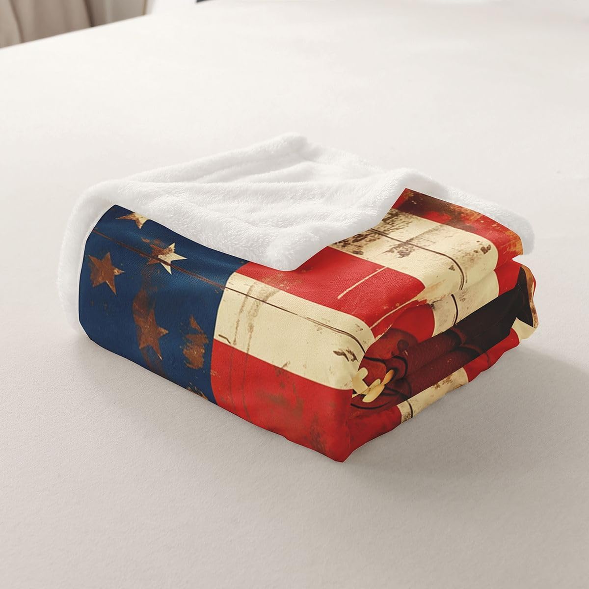 Feelyou Football Throw Blanket American Flag Print Soft Fleece Sherpa Cozy Fuzzy Plush Warm Faded Flag Texture Fuzzy Plush Throw Sports Twin 60"x80" Classic Rugby Design for Bed Couch Living Room