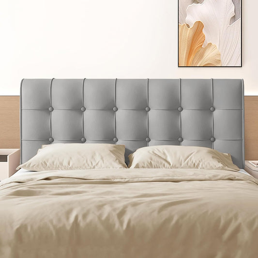 Twin Size Upholstered Headboard - High-Density Foam Gray Cushion, Peel and Stick Floating, Storage Pockets & Non-Slip Straps for Dorm, Rentals & Bedroom Decor