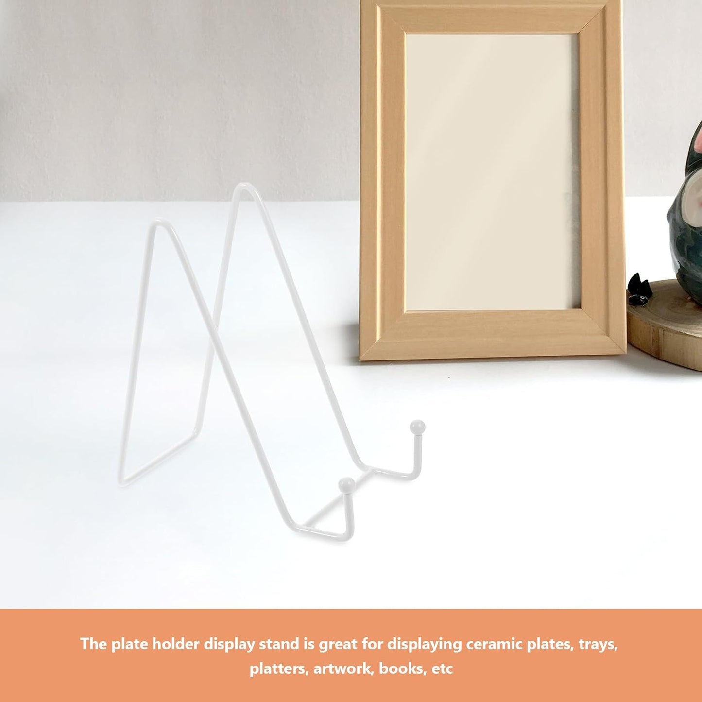 HOMSFOU White Metal Easel Photo Frame Bracket Display Stand Holder for Plates Books Artwork Tabletop Decor 5.90X5.51X2.95 Inches