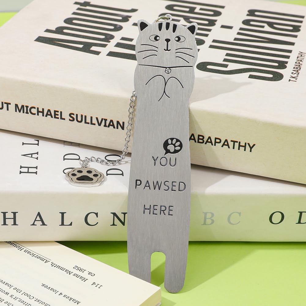 Cute Black Cat Metal Bookmark with Cat Paw Pendant You PAWSED HERE Cute Bookmark for Women Funny Book Marks Cute Gift School Supplies (Cat Bookmark Set B)