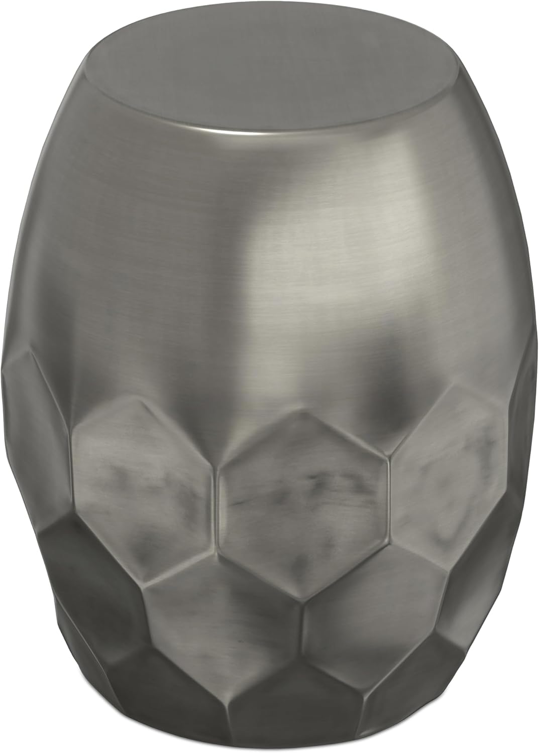 SIMPLIHOME Flanigan Metal Accent Table - 16 inch Wide Solid Metal Round Drum Side Table in Antique Silver, Industrial End Table or Coffee Table for Living Room with Honeycomb Design, Assembled