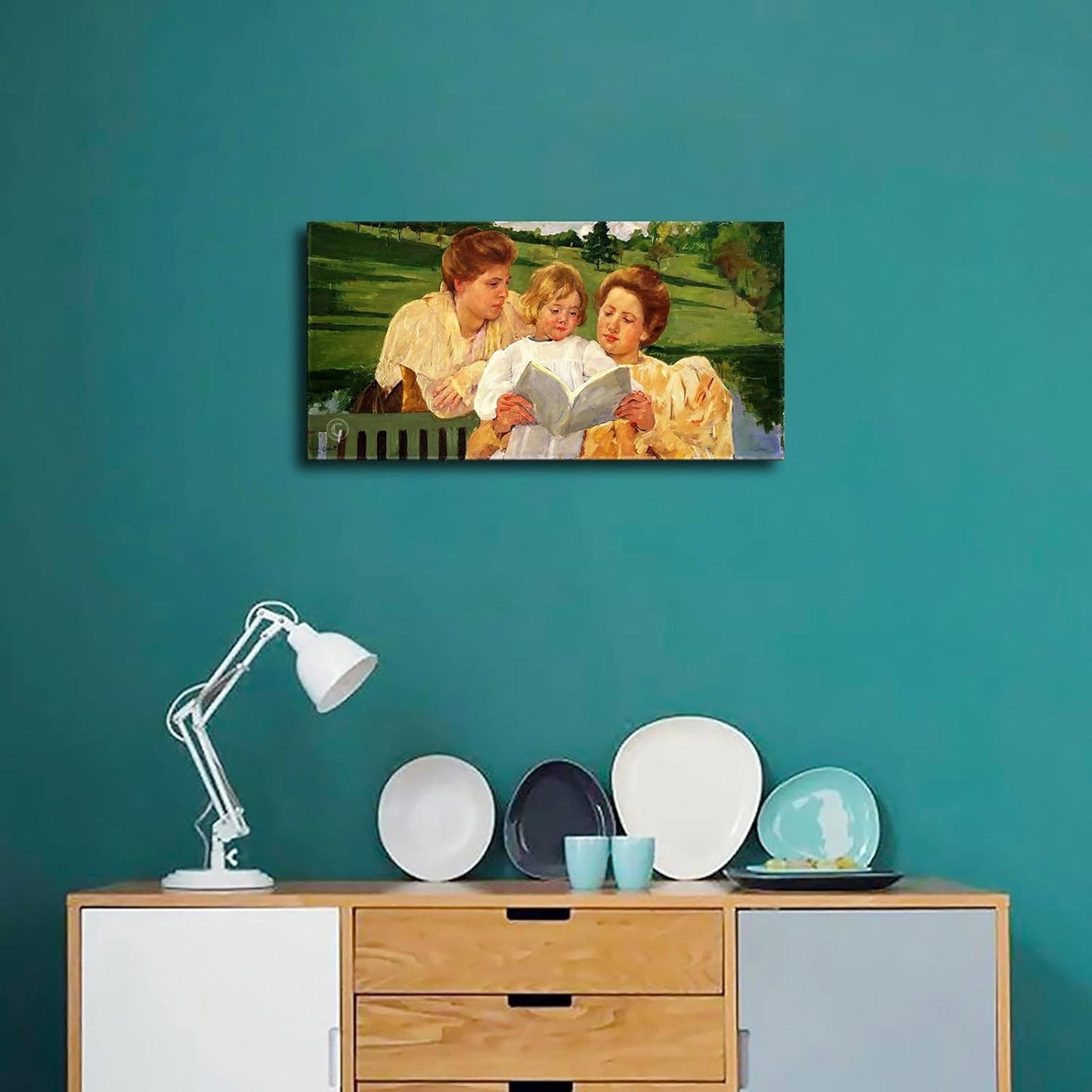 Wall Art Canvas Prints- Mary Cassatt painting artwork- Family Group Reading Posters Room Aesthetics-Best decoration for kitchen living room bedroom office gym etc (12x24inch-Unframed)
