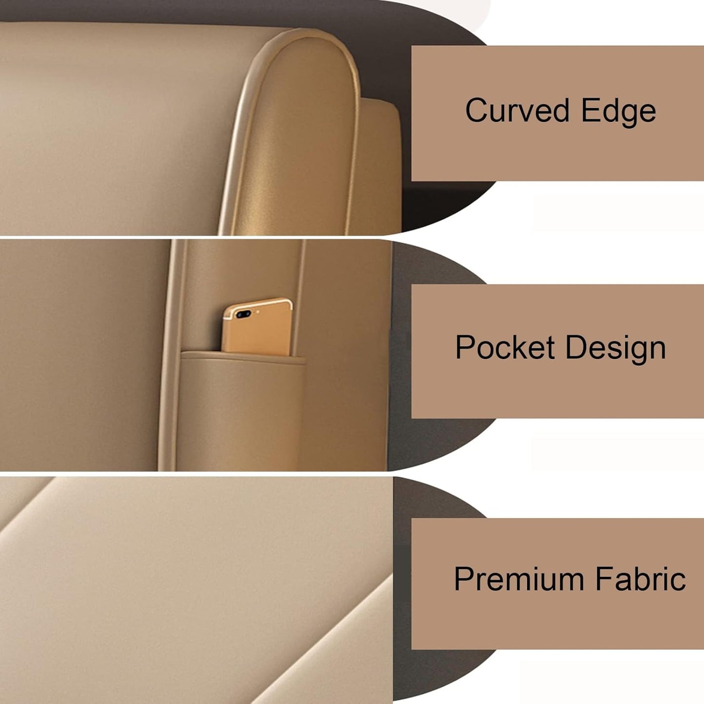 Headboard Bed Backrest Cushion PU Reading Pillow Skin-Friendly Lumbar Support Upholstered Used for Single Double Bed Customizable (Color : Champagne Size : 150X60X10CM) (Champagne 160X60X10CM)