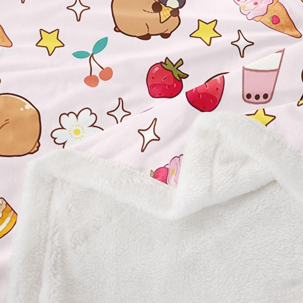 Feelyou Kawaii Capybara Sherpa Throw Blanket for Couch Capybara Gifts Super Soft Cozy Fleece Cartoon Blanket for Winter, Plush Throw Animals Lovers Baby 30"x40" All Season