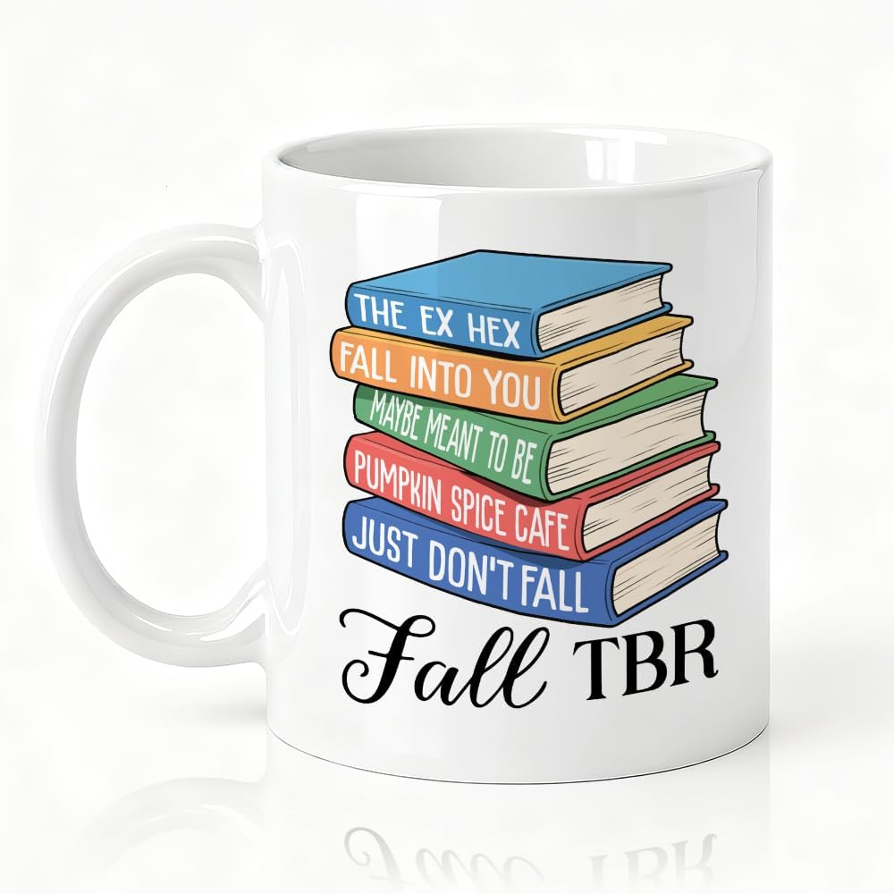 Fall TBR Double-Sided Ceramic Mug, Funny Fall Reading Mug for Book Lover, Bookish Coffee Cup for Reader, Thanksgiving Birthday Gifts for Bookworm, Autumn Christmas Reading Gifts for Friend BBF
