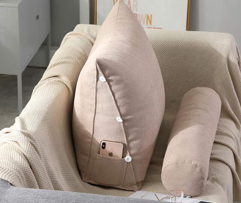 Washable Soft Triangle Cushion Pillow Sofa Waist Pillow Bed Lumbar Back Pillow Triangle Back Wedge Cushion Pillow Backrest Cushion (Beige Gray, 45×45×20CM)