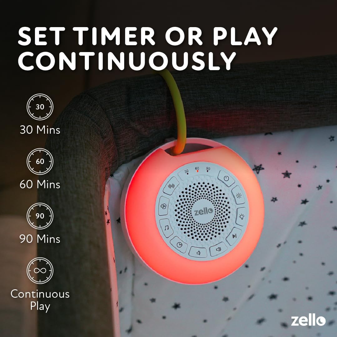 Zello | Portable Pro Max White Noise Machine | 30 Sounds | 55+ Hours Battery Life | 7 Colour Night Light | Child Lock | Sleep Timer | USB Rechargeable | Baby Sleep Aid | Sleep Sound Machine