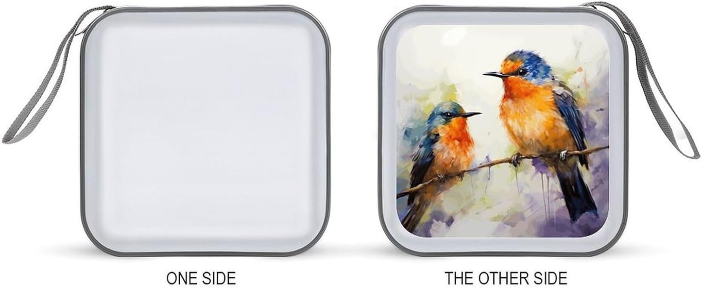 Oil Painting Bird CD Case 40 Capacity Case Zipper CD Collection Bag with Handles Cover DVD Storage Hard Plastic DVD Disc Cases Storage Binder for Car Home Office Travel